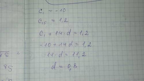 Последовательность(cn) прогрессия. найдите d, если cc1=-10, c15=1,2