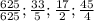 \frac{625}{625}; \frac{33}{5}; \frac{17}{2}; \frac{45}{4} \\