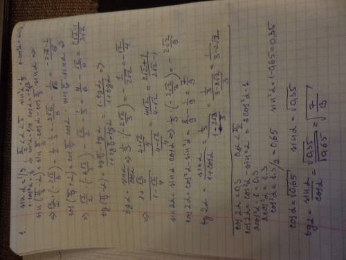 Найдите 1.sin(pi/3-a),cos(pi/4+a),tg(pi/4-a),sin2a,cos2a,tg2a, если sina=1/3, pi/2