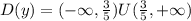 D(y)=(-\infty, \frac{3}{5})U( \frac{3}{5}, +\infty)