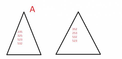 Вдва треугольника вписать трехзначные числа из чисел 2,3,5, а) в каждом треугольнике было записано п