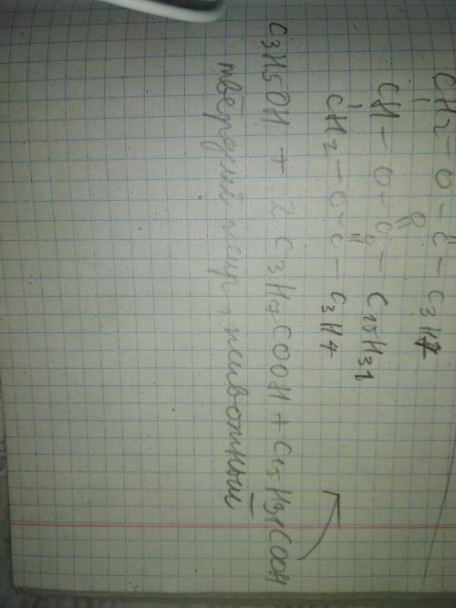 Составьте уравнение реакции получение жира, образованного одной молекулой пальмитиновой кислоты и дв