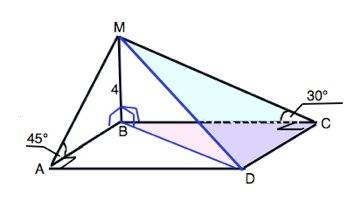 Из точки м проведен перпендикуляр мв , равный 4 см, к плоскости прямоугольника авсd.наклонные ма и м