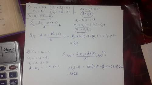 1) найдите сумму 7 первых членов прогрессии если а3=0,7 а5=1,1 2) найдите сумму 40 первых членов про