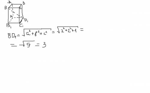 Дан прямоугольный параллелепипед abcda1b1c1d1. 2 ab = , 2 ad = , 1aa =1. найдите длину диагонали bd