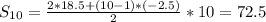 S_{10}=\frac{2*18.5+(10-1)*(-2.5)}{2}*10=72.5