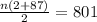 \frac{n(2+87)}{2} =801