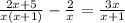 \frac{2x+5}{x(x+1)} - \frac{2}{x} = \frac{3x}{x+1}