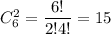 C^2_6= \dfrac{6!}{2!4!}= 15