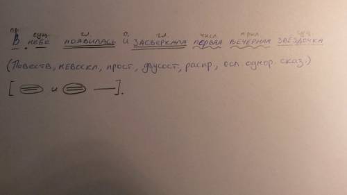 Разобрать предложение в небе появилась и засверкала первая вечерняя звёздочка.
