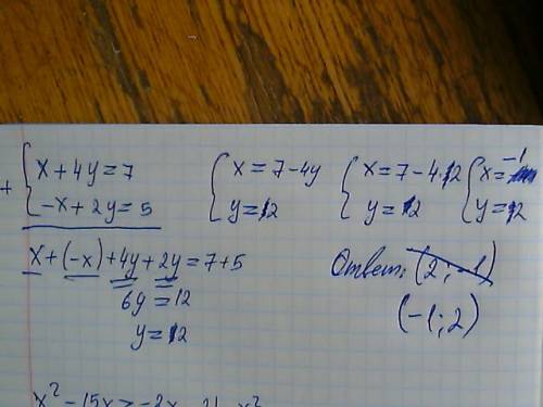 X+4y=7 -x+2y=5 как решить систему уравнений методом сложения?