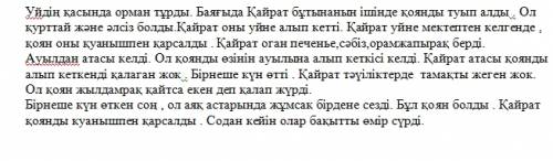 Рядом с домом стоял лес.однажды қайрат в кустарнике нашёл крольчонкачонка.он был маленьким и слабым.