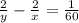 \frac{2}{y} - \frac{2}{x} = \frac{1}{60}