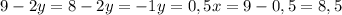 9-2y=8&#10; -2y=-1&#10; y=0,5&#10; x=9-0,5=8,5