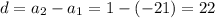 d=a_{2}-a_{1}=1-(-21)=22