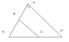Втреугольнике kph угол h - прямой, pk= 17м, kh =15 м. найдите длину средней линии bc