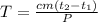 T = \frac{ cm( t_{2}-t_{1}) }{P}