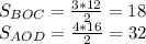 S_{BOC}=\frac{3*12}{2}=18\\ S_{AOD}=\frac{4*16}{2}=32