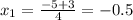 x_1= \frac{-5+3}{4} =-0.5