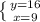 \left \{ {{y=16} \atop {x=9}} \right.