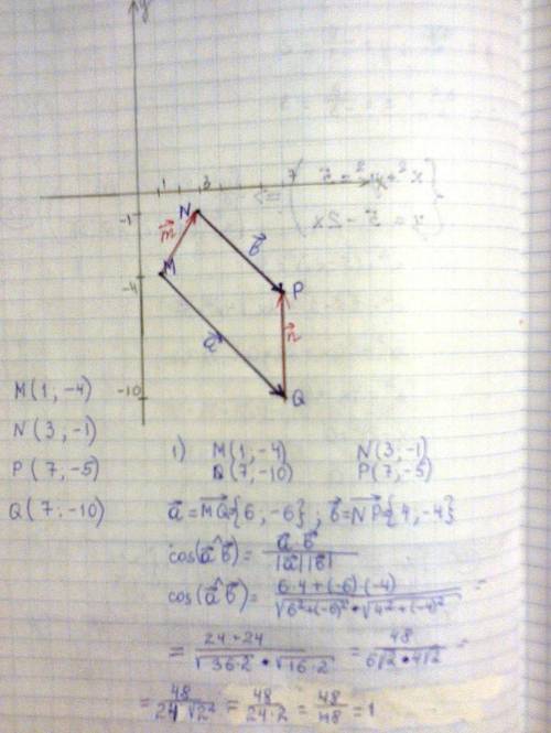 Из контрольной работы по . опеределить вид четырехугольника мnpq если m(1; -4); n(3; -1),p(7; -5),q(