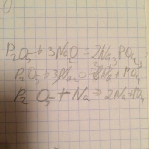 Составьте молекулярное , полное ионное и сокращённое ионное уравнения для p2o5 и na2o