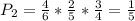 P_2=\frac{4}{6}*\frac{2}{5}*\frac{3}{4}=\frac{1}{5}