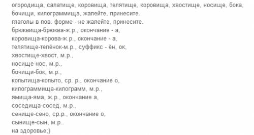 Найди существительные с суффиксом ищ и запиши их в начальной форме (в форме ед.ч и.п). поставь ударе