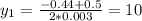 y_1= \frac{-0.44+0.5}{2*0.003} = 10