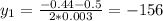 y_1= \frac{-0.44-0.5}{2*0.003} = -156