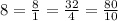 8= \frac{8}{1} = \frac{32}{4} = \frac{80}{10}