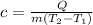 c= \frac{Q}{m(T_{2}-T_{1})}