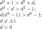 d^3+1d^2+d;\\&#10;d^3-dd^2-1;\\&#10;d(d^2-1)d^2-1;\\&#10;d\neq\pm1\\&#10;d0