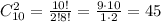 C_{10}^2=\frac{10!}{2!8!}=\frac{9\cdot10}{1\cdot2}=45