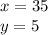 x=35\\&#10;y=5