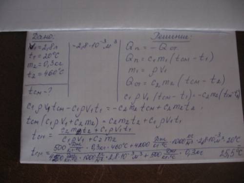 Всосуд,содержащий 2,8 л воды при температуре 20 градусов ,бросают кусок стали массой 0,3 кг,нагретый