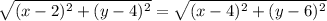 \sqrt{(x-2)^2+(y-4)^2}=\sqrt{(x-4)^2+(y-6)^2}