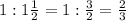 1: 1\frac{1}{2} =1: \frac{3}{2} = \frac{2}{3}