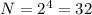 N=2^{4} =32