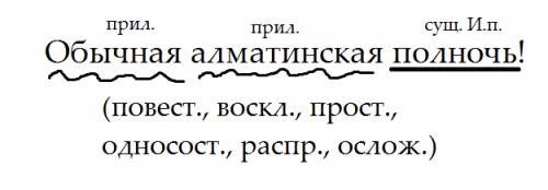 Синтаксический разбор предложения! обычная алматинская полночь! после предложения надо в скобках нап