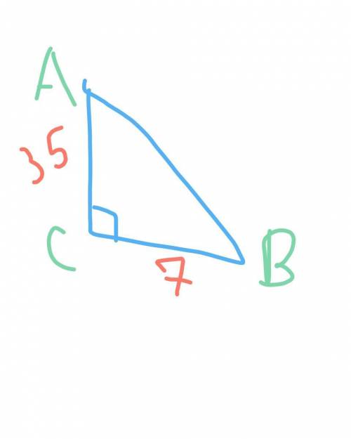 Втреугольнике abc угол c равен 90 градусов, bc=7, ac=35. найдите tgb