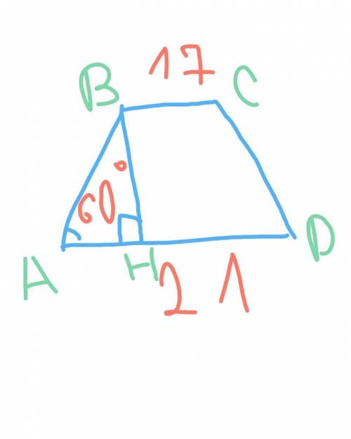 Вравнобедренной трапеции острый угол между боковой стороной и большим основанием равен 60°,а её осно