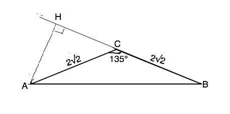 Втреугольнике abc ac=bc=2 корень из 2, угол c равен 135 градусов. найдите высоту ah.