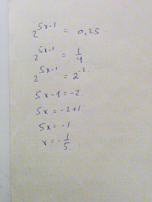 Найдите корень уравнения 2^5x-1=0.25