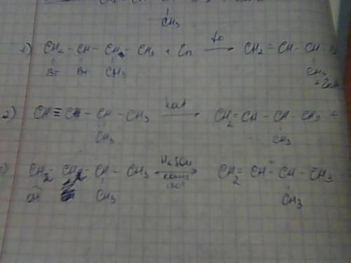 Получить 3-метилбутен-1 дегидратацией спирта,из галогенпроизводного алкана,и гидрированием алкина на