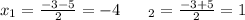 x_1=\frac{-3-5}{2}=-4 \ \ \ \ \ \x_2=\frac{-3+5}{2}=1