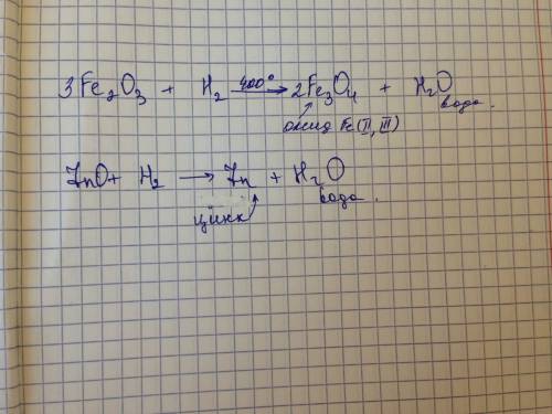 Водорода с оксидом железа (iii), с оксидом цинка дать название продуктов реакций.
