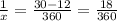 \frac{1}{x}= \frac{30-12}{360} = \frac{18}{360}