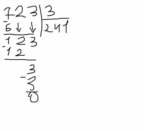 72 делить на 3, 723 делить на 3, как выполнил деление? в столбик!