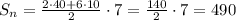 S_n = \frac{2\cdot 40 + 6\cdot10}{2}\cdot 7 = \frac{140}{2}\cdot7 = 490